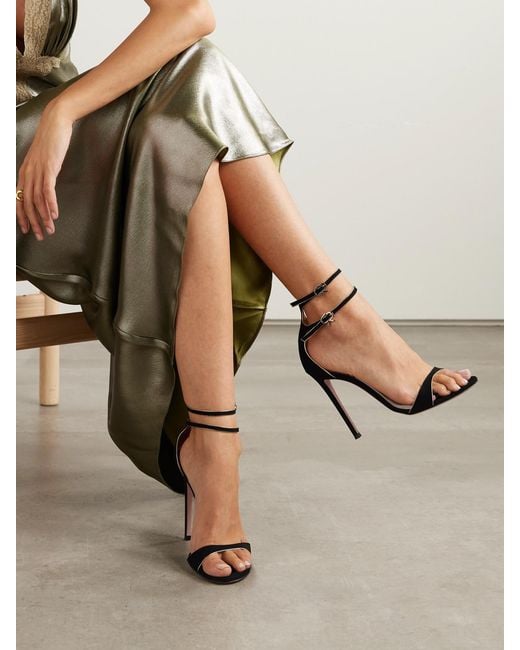 Gianvito Rossi Black 110 Metallic Leather-Trimmed Suede Sandals