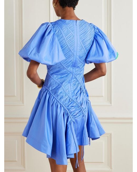 Aje. Blue Wisteria Asymmetrisches Minikleid Aus Baumwollpopeline Mit Raffungen Und Falten