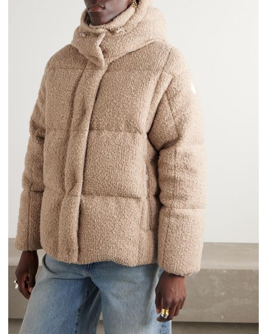 Moncler Natural Appliquéd Quilted Metallic Bouclé Hooded Down Jacket