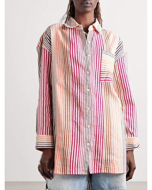 Lemlem Pink Mariam Striped Cotton-Blend Shirt