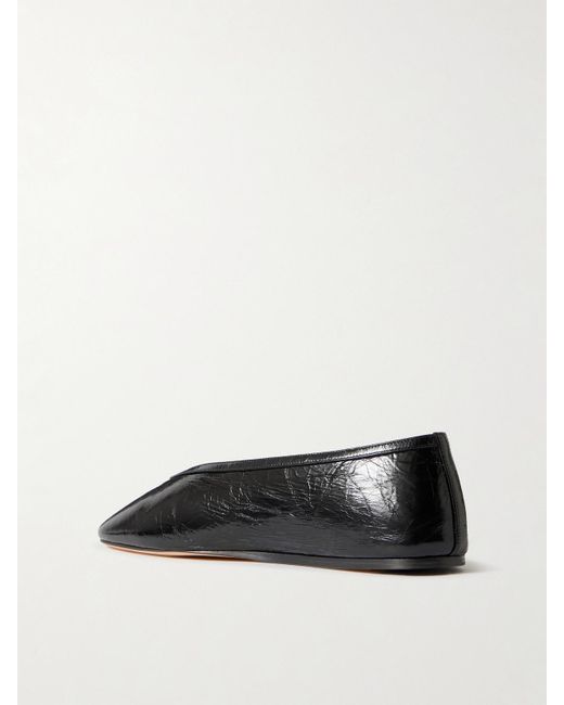 Le Monde Beryl Black Luna Crinkled-Leather Ballet Flats