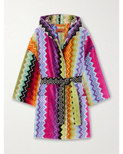 Missoni White Giacomo Hooded Belted Striped Cotton-Terry Robe