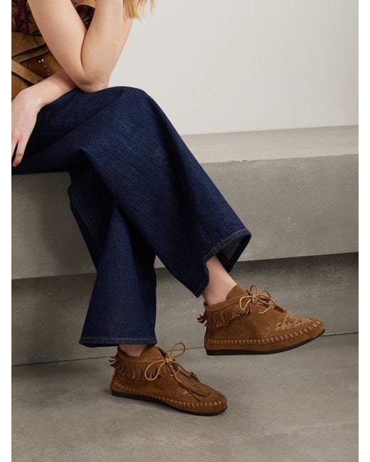 Isabel Marant Brown Felsa Fringed Tasseled Leather-Trimmed Suede Ankle Boots