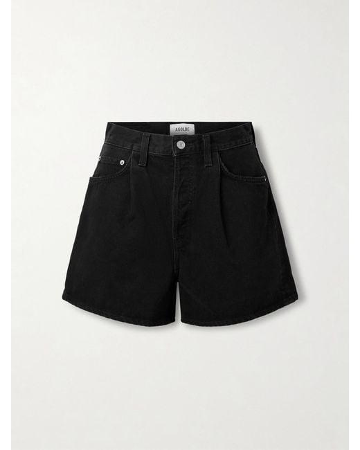 Agolde Black Rhoda Pleated Organic Denim Shorts