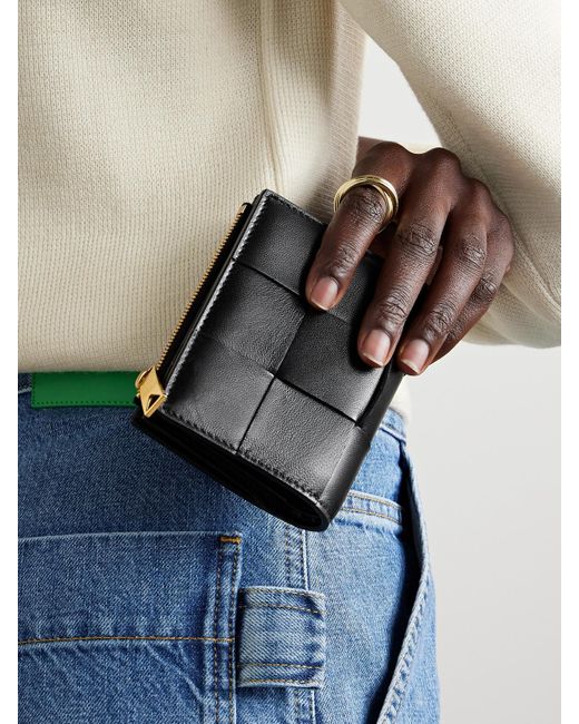 Bottega Veneta Black Cassette Intrecciato Leather Wallet
