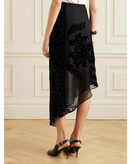 Etro Black Asymmetric Devoré-Velvet Wrap Skirt