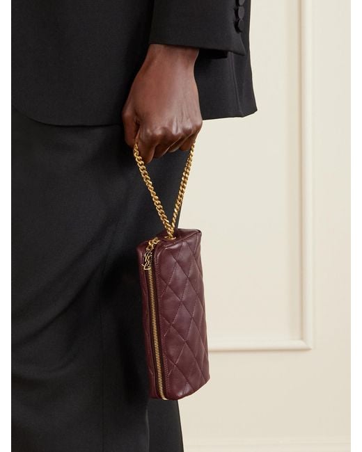 Saint Laurent Purple Cassandre Bijou Quilted Textured-Leather Pouch