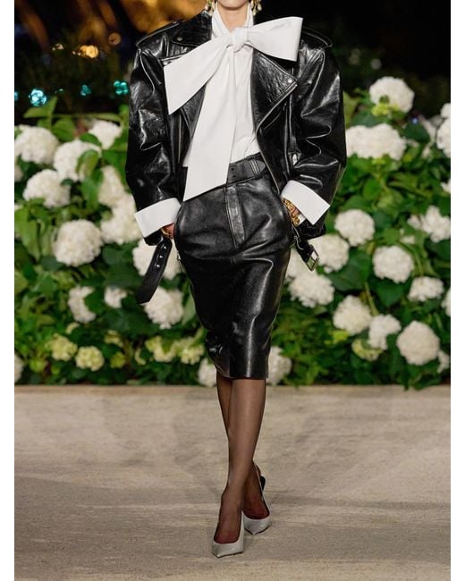 Saint Laurent Black Belted Textured-Leather Skirt