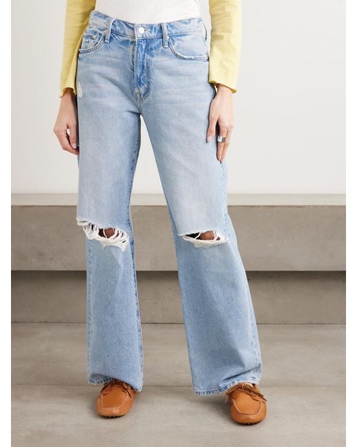 Mother Blue Maven Sneak Distressed High-Rise Straight-Leg Jeans