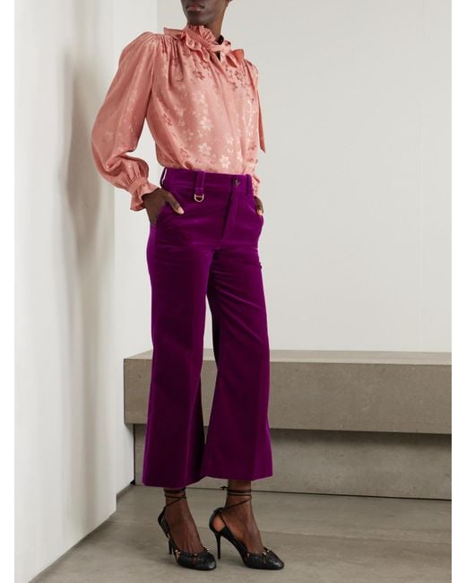 Chloé Purple Verkürzte Bootcut-Hose Aus Baumwollsamt