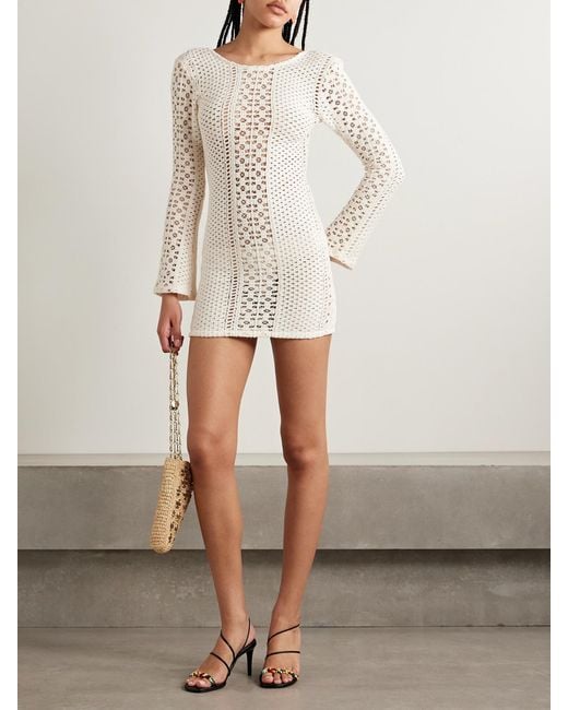 SARA CRISTINA Natural Gala Crocheted Cotton Mini Dress