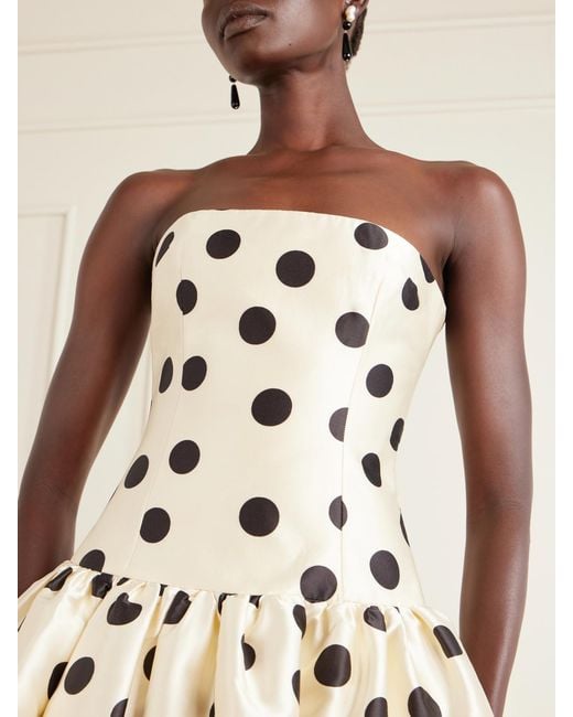 Ilkyaz Ozel White Leyla Strapless Polka-Dot Satin Gown