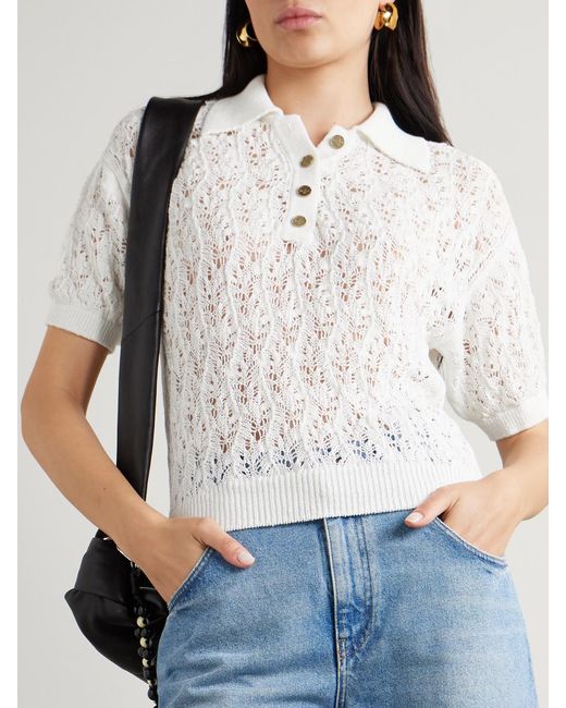 LeKasha White Qarar Open-Knit Organic Linen Polo Shirt