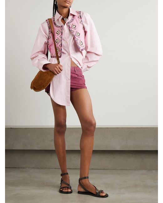Isabel Marant Pink Zaori Cropped Embellished Embroidered Silk-Gauze Vest