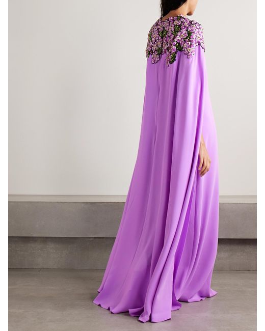Oscar de la Renta Purple Robe Aus Crêpe Mit Applikationen Und Verzierungen