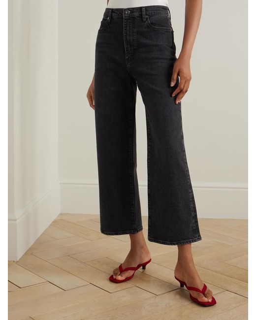 FRAME Black The Wide Cropped High-Rise Wide-Leg Jeans