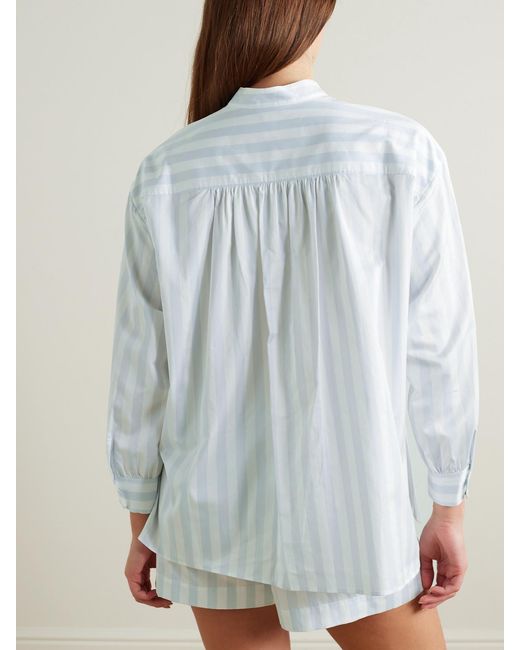 Eres White Siesta Vacances Striped Cotton-Poplin Pajama Shirt