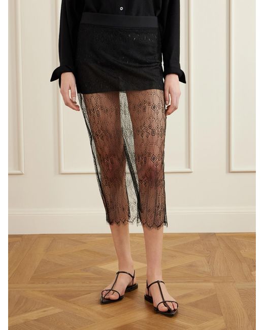 Frankie Shop Black Alrose Metallic Lace Midi Skirt