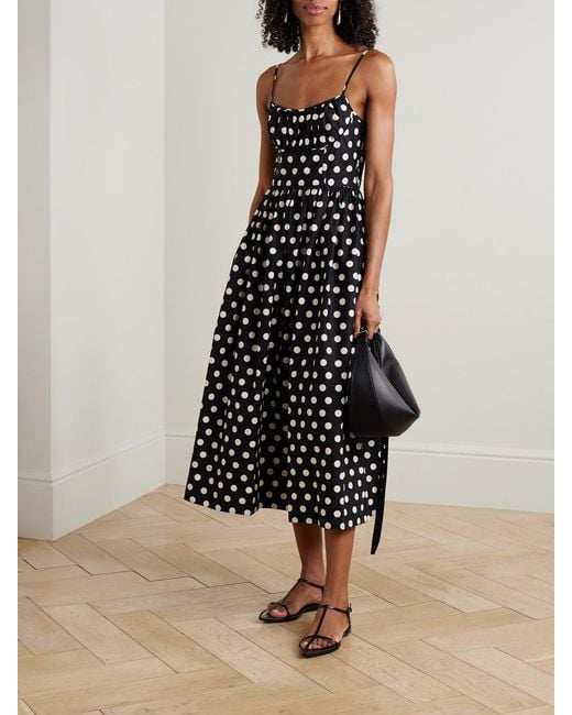 Cara Cara White Alba Polka-Dot Gathered Smocked Cotton-Poplin Midi Dress