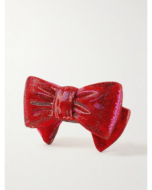 Judith Leiber Red Bow Just For You Crystal-Embellished-Tone Clutch
