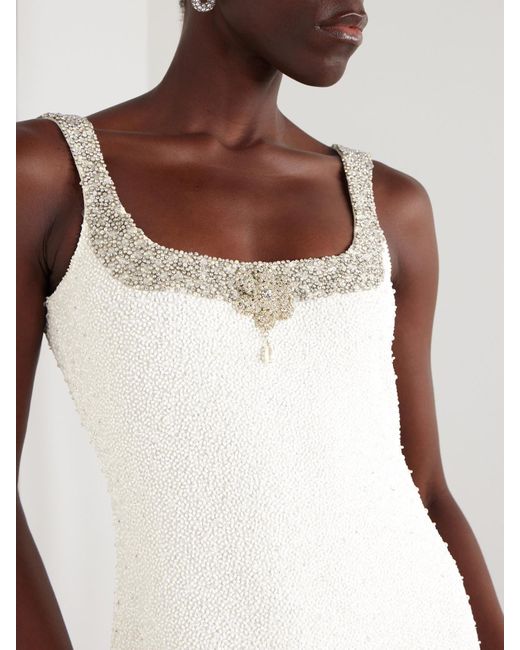 Clio Peppiatt Natural Daisy Minikleid Aus Stretch-Tüll Mit Kristallen Und Zierperlen