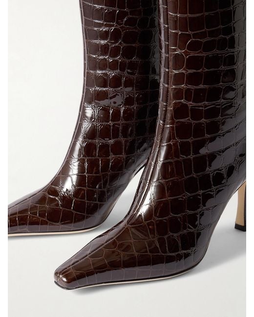 Jimmy Choo Brown Agathe 85 Leather Croc-Embossed Knee-High Boots