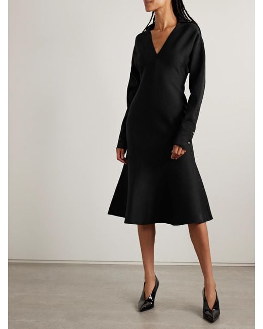 Gucci Black Wool-Blend Midi Shirt Dress