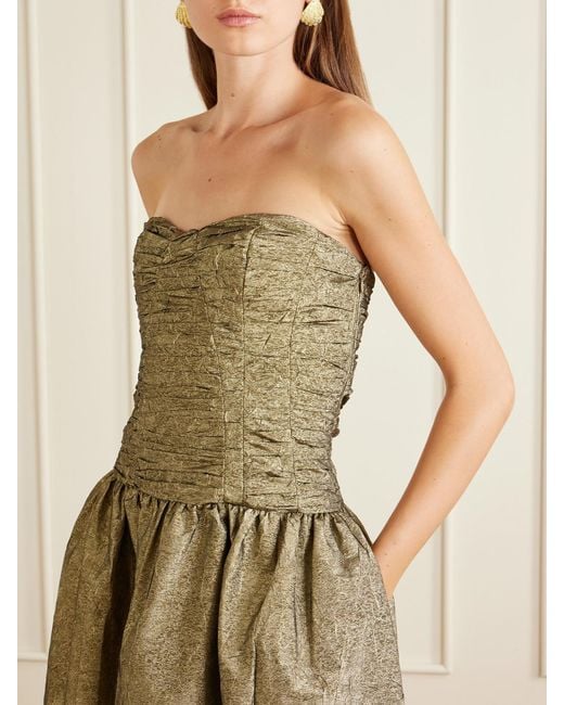 Ulla Johnson Natural Lumina Strapless Gathered Crinkled Taffeta Midi Dress