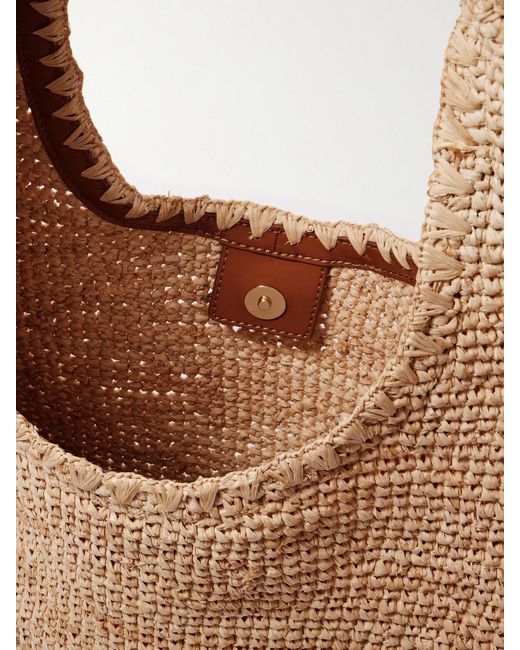 Staud Natural Moon Large Leather-Trimmed Fringed Raffia Tote
