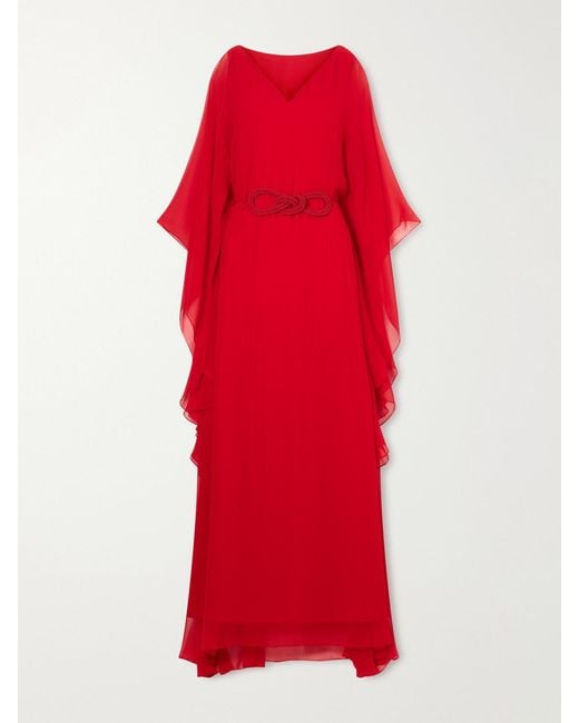 ANDRES OTALORA Red Gesto Continuo Silk-Chiffon Maxi Dress