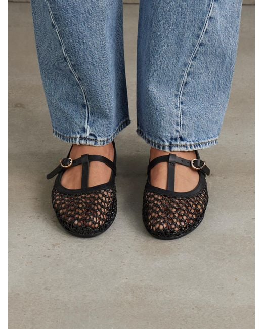 Ancient Greek Sandals Black Aerati Leather-Trimmed Woven Raffia Ballet Flats