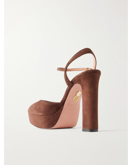 Aquazzura Brown Amira 110 Suede Platform Pumps