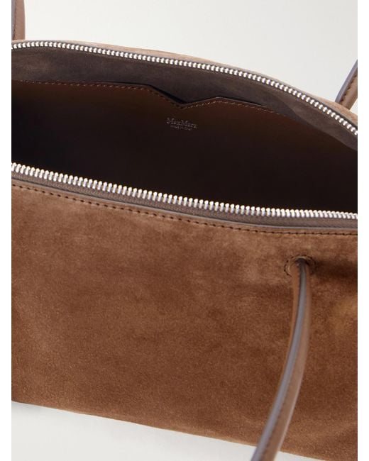 Max Mara Brown Logo-Debossed Leather-Trimmed Suede Shoulder Bag