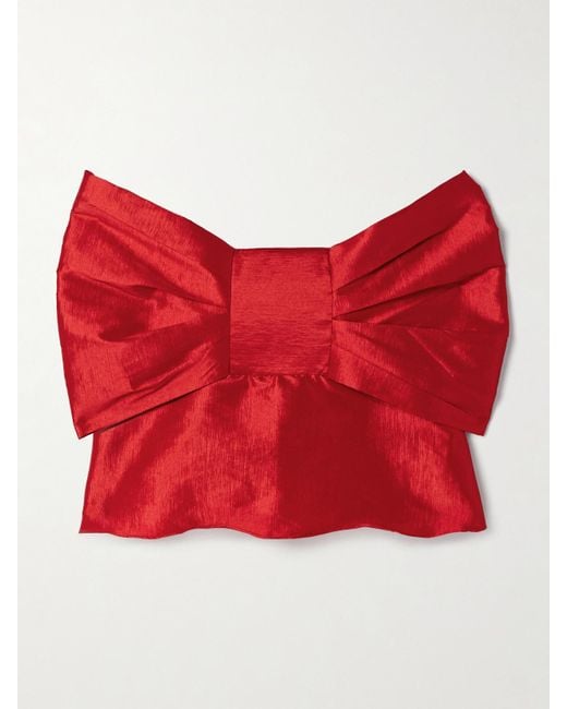 Kika Vargas Red Faye Strapless Bow-Embellished Taffeta Top