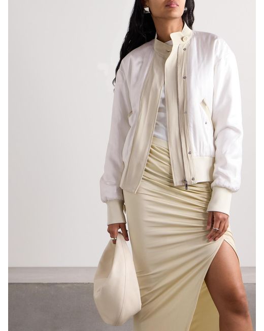 Helmut Lang Natural Convertible Layered Crepe De Chine And Satin-Twill Bomber Jacket