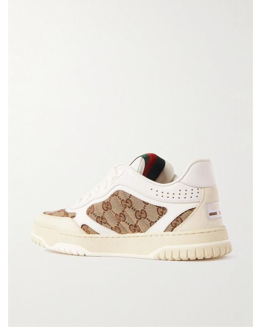 Gucci Natural Re-Web Leather And Canvas-Jacquard Sneakers