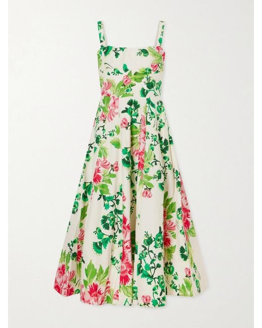 Saloni Green Sabrina Floral-Print Woven Midi Dress