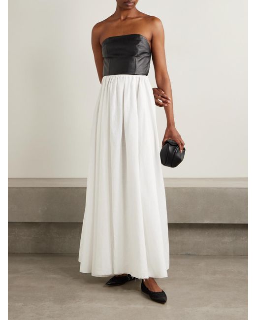 Gabriela Hearst White Lehti Strapless Linen And Leather Maxi Dress