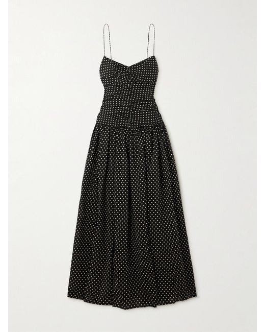 Matteau Black Gathered Polka-Dot Organic Cotton And Silk-Blend Midi Dress