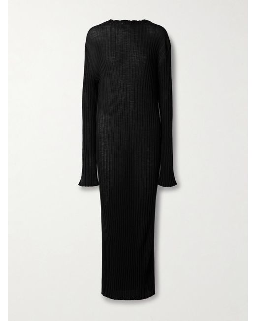 Khaite Black Sigrid Ribbed Merino Wool-Blend Maxi Dress