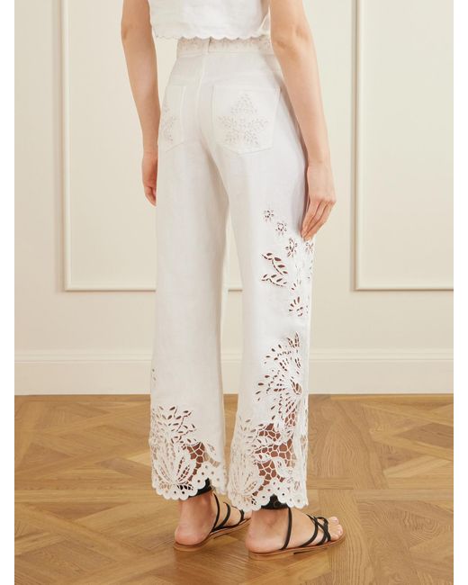 Farm Rio White Belted Embroidered Straight-Leg Jeans