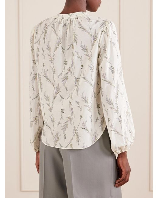 Veronica Beard Natural Emiko Floral-Print Embroidered Cotton And Silk-Blend Shirt