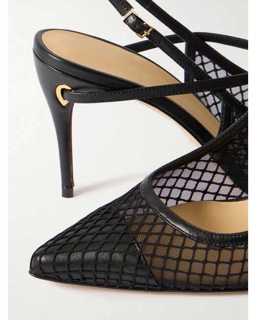 JENNIFER CHAMANDI Black Edoardo 85 Leather-Trimmed Mesh Slingback Pumps