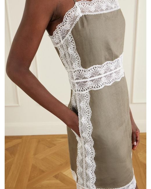 Staud Natural Amalina Lace-Trimmed Linen Mini Dress