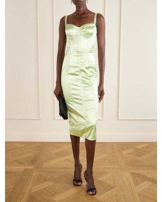 Dolce & Gabbana Green Satin Bustier Midi Dress