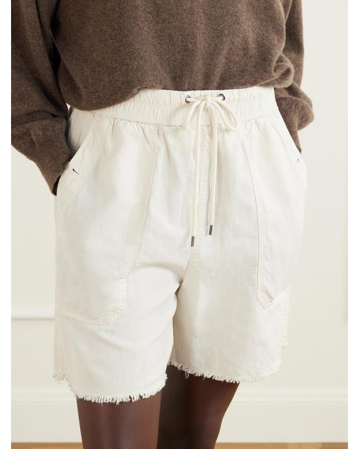 James Perse Natural Lyocell, Linen And Cotton-Blend High-Rise Utility Shorts