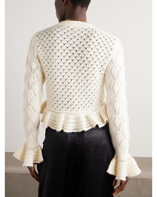 Chloé Natural Cropped Ruffled Pointelle-Knit Cotton, Alpaca And Silk-Blend Cardigan