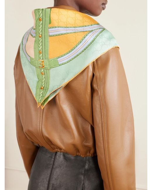 Gucci Blue Printed Silk-Twill Jacquard Scarf