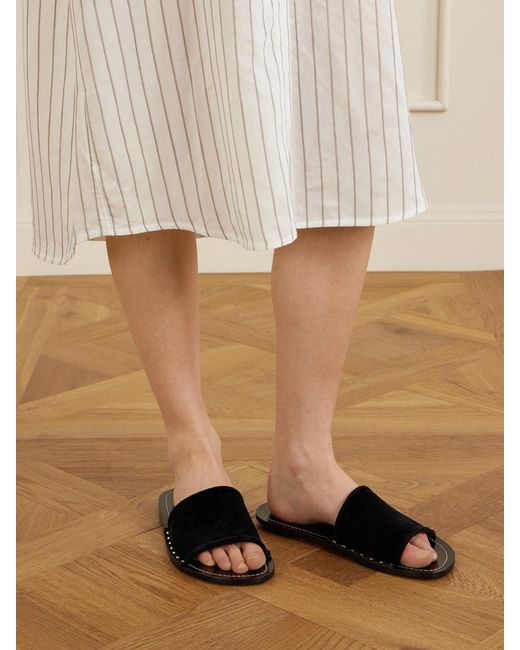 Totême White Studded Velvet Slides