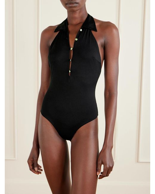 ‎Taller Marmo Black Tropicana Set Aus Neckholder-Badeanzug Und Pareo Mit Fransen